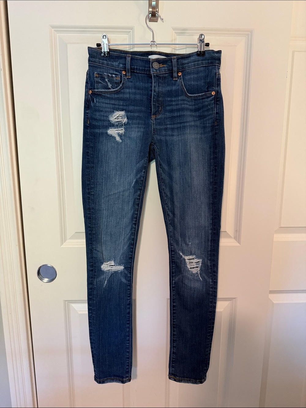 LOFT Modern Skinny Dark Blue Distressed Skinny Jeans - Women
